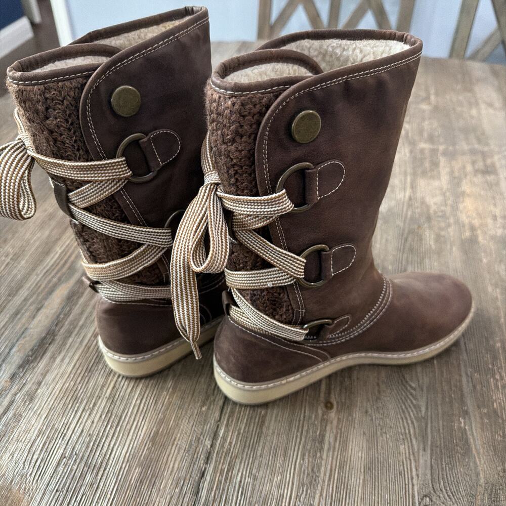 White Mountain Tivia Brown Boots Mid-calf Faux Fur Lining W23519 Women's 8 bow